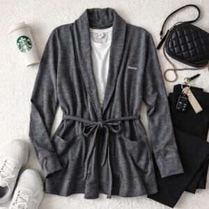 Reebok Wrap Cardigan Medium Gray Tie Waist Athleisure Cozy Lightweight